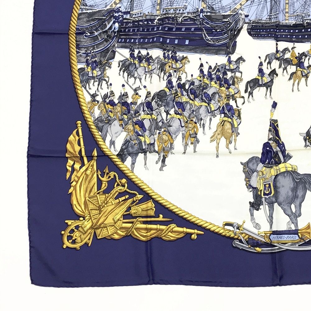 HERMES エルメス MARINE ET CAVALERIE シルク スカーフ カレ90 海と