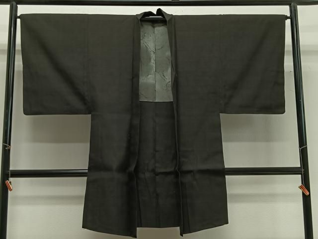 平和屋着物∞男性　長羽織　紬地　赤墨色　正絹　逸品　CABG3790ua