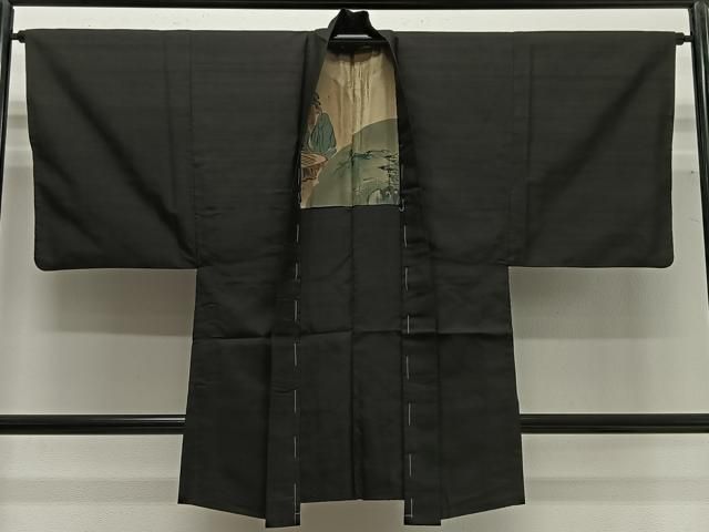平和屋着物∞男性　長羽織　紬地　黒地　正絹　逸品　未使用　CABG3792ua 平和屋着物∞男性 長羽織 紬地 黒地 正絹 逸品 未使用 CABG3792ua