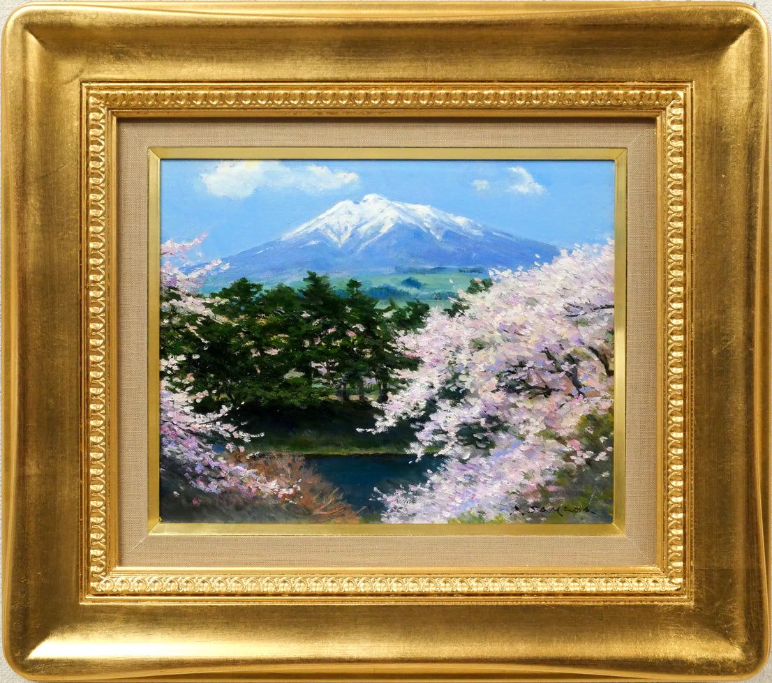 佐間田 敏夫「花とつがる富士（弘前）」油絵・F3号 「一枚の繪」で活躍