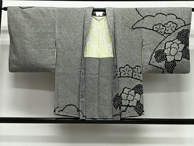 平和屋着物∞羽織　総絞り　雲取り花文　黒地　正絹　逸品　CABG3802ua