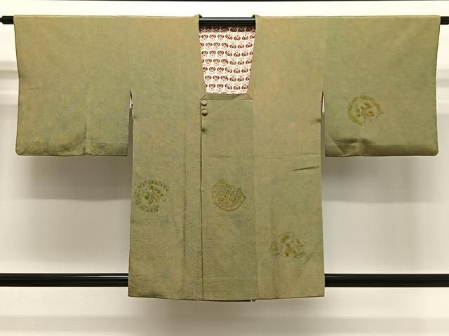 平和屋着物＃道行コート　絵皿花文　鬼しぼ縮緬　正絹　逸品　CABG3817ua