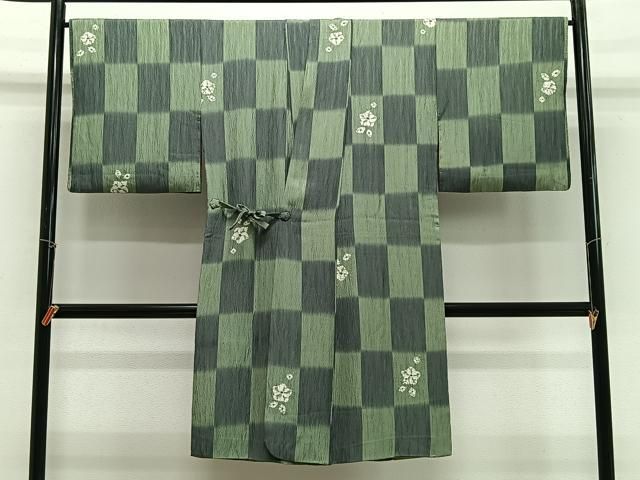 平和屋着物＃道中着　作家物　絞り　市松花文　ロング丈　正絹　逸品　CABG3823ua