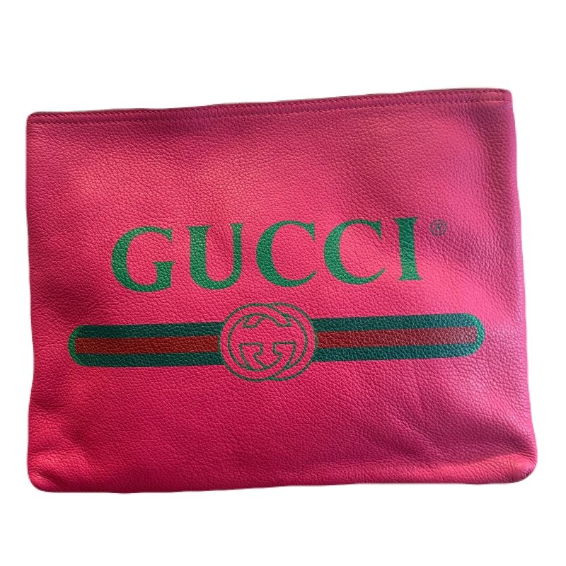 GUCCI グッチ ロゴプリント クラッチバッグ レザー ピンク 24,750円