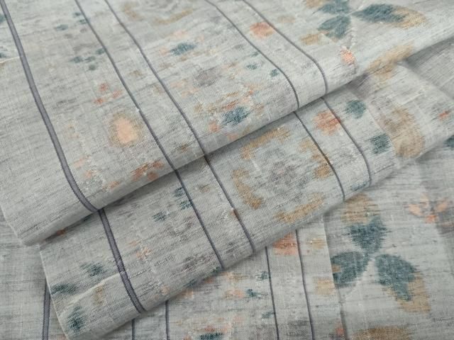 平和屋着物▽上質な紬 　単衣　更紗花文　正絹　逸品　未使用　AABI7266cs