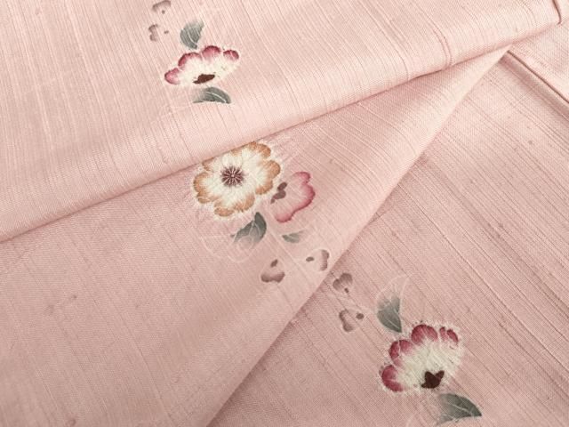 平和屋着物▽上質な紬　単衣　絞り　草花文　正絹　逸品　AABI7268cs