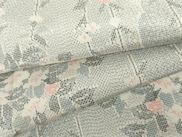 平和屋着物▽本場大島紬　単衣　白大島　枝花文　正絹　逸品　AABI7270cs