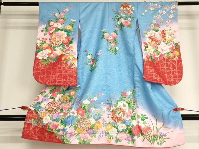 平和屋着物[]七五三　女の子　３歳　祝着　三つ身　花手毬文　暈し染め　金彩　AABI2741ja