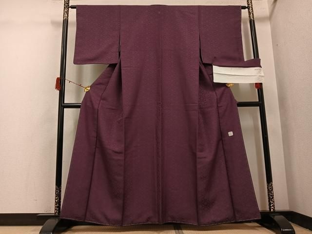 平和屋着物●山田高蔵　工房高蔵　お召　小葵文綾唐衣　色無地　煤竹色　反端付き　正絹　逸品　未使用　AABI7359ph