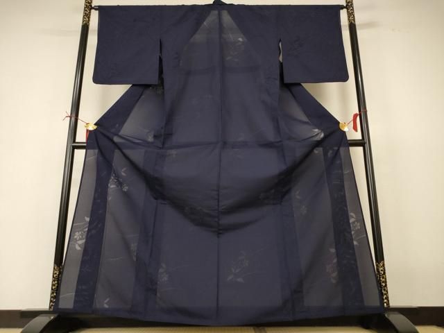 平和屋着物＊夏物　色無地　縦絽　紫黒色　正絹　逸品　AABI6704jd