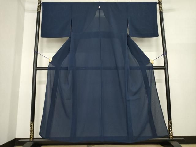 平和屋着物＊夏物　色無地　絽縮緬　藍鉄色　正絹　逸品　AABI7138ck