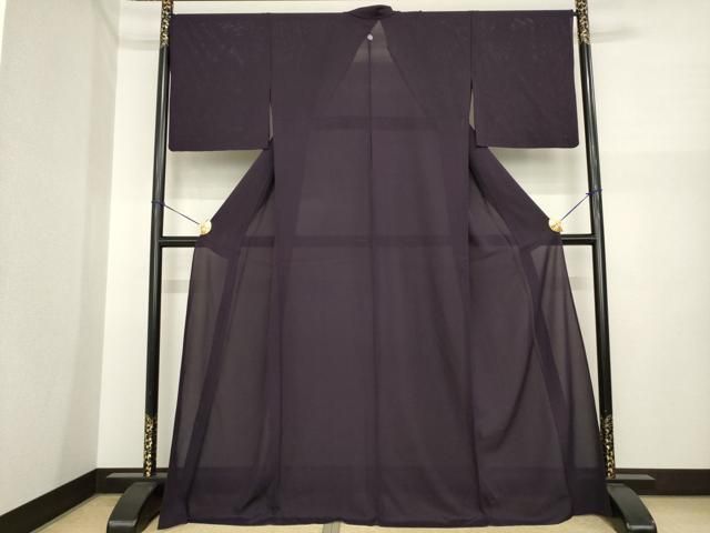 平和屋着物＊夏物　色無地　絽　黒紅色　ロング丈　正絹　逸品　AABI7146ck