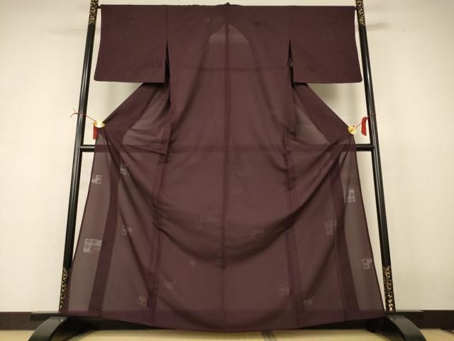 平和屋着物＊夏物　色無地　絽　幾何学花紋紗　黒鳶色　正絹　逸品　AABI6720jd