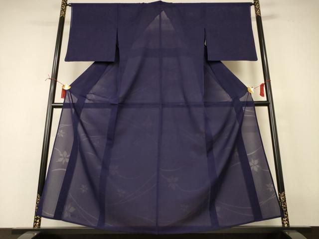 平和屋着物*夏物 色無地 舞花紋紗 鉄紺色 正絹 逸品 AABI7767jd