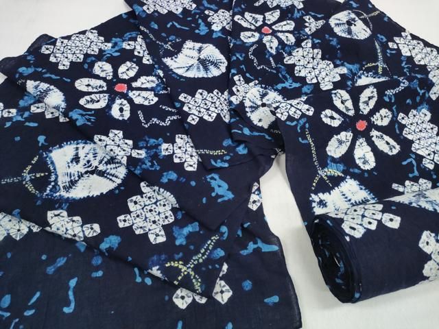 平和屋着物＊夏物　有松鳴海絞り　浴衣　反物　着尺　団扇花文　綿　逸品　未使用　DABD8142zzz