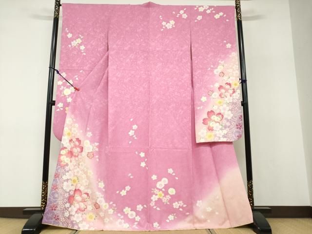 平和屋着物●豪華振袖　舞花文　暈し染め　金彩　正絹　逸品　DABF1175ud