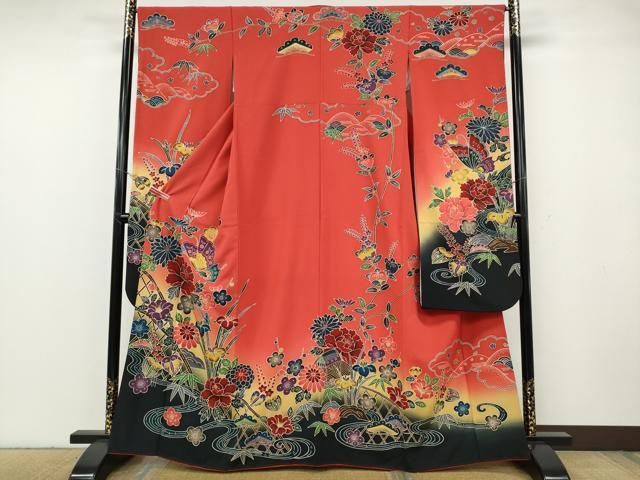 平和屋着物●豪華振袖　紅型　流水風景花文　暈し染め　正絹　逸品　CABG5428ut