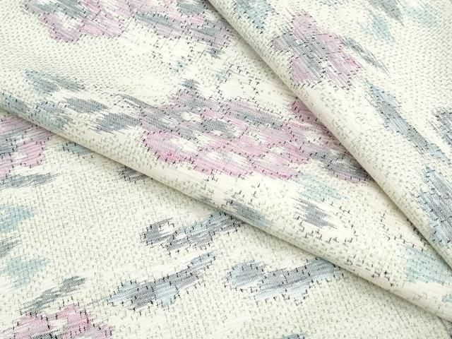 平和屋着物▽上質な紬　単衣　草花文　正絹　逸品　CABG2583th