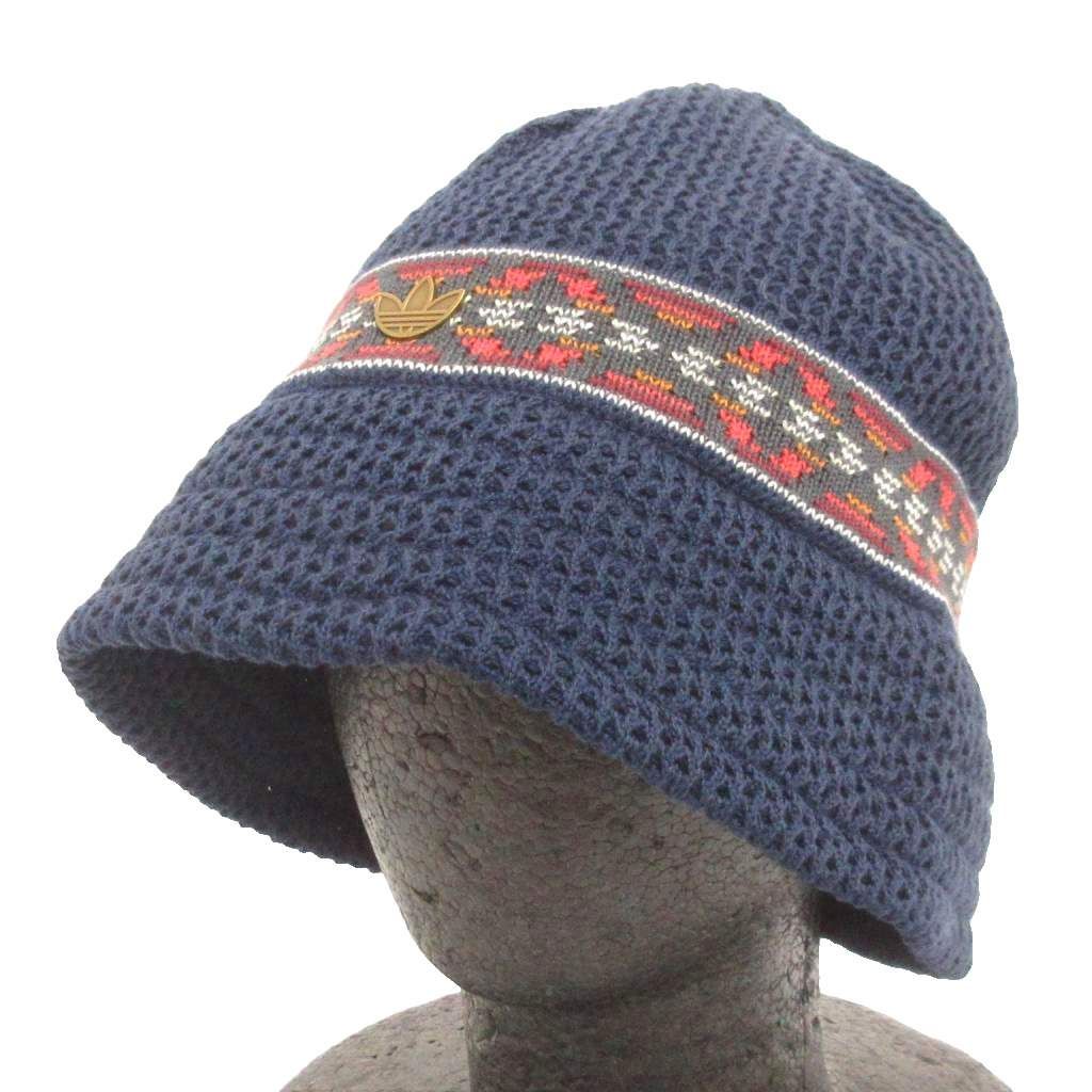 アディダス adidas 美品 CLOT BUCKET HAT BY EDISON CHEN バケットハット インディゴ 総柄 紺 ネイビー S/M 56-57㎝ 帽子