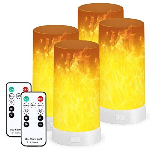 炎 ライト,セット 揺らぐ炎 LED電球,USB充電式 LED炎効果ライト,LED キャンドル ライトリモコン付き点滅灯 フレームランプ 火炎ランプー レストラン クリスマス パーティーバー (4個セット) 国内発送