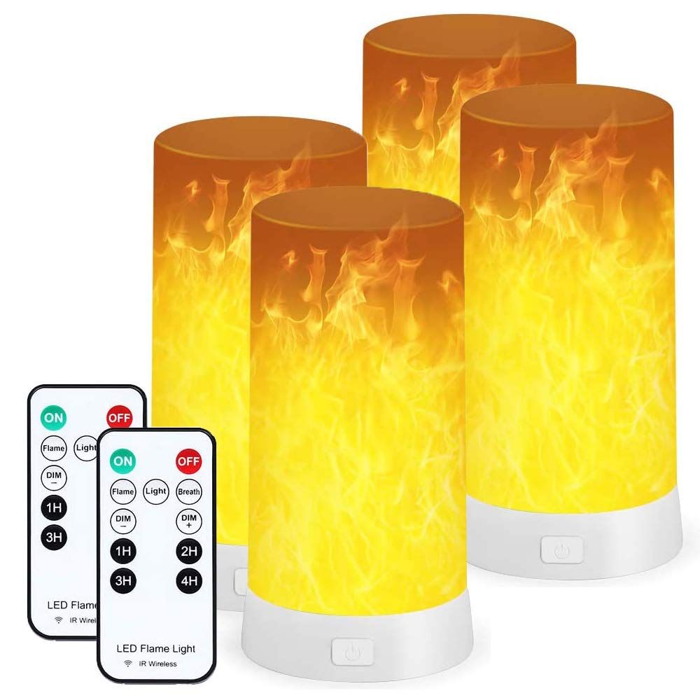 炎 ライト,セット 揺らぐ炎 LED電球,USB充電式 LED炎効果ライト,LED キャンドル ライトリモコン付き点滅灯 フレームランプ 火炎ランプー レストラン クリスマス パーティーバー (4個セット) 国内発送