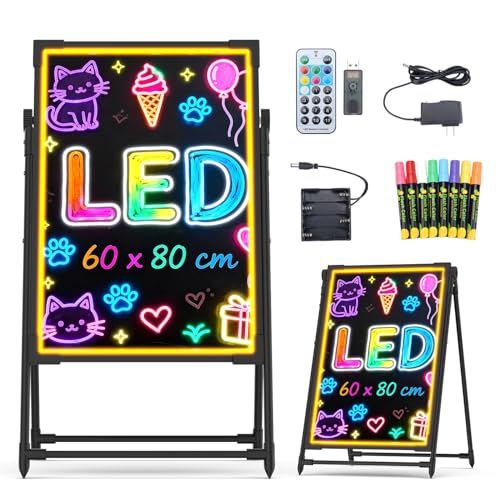 看板 led 電光掲示板 60x80cm 手書き看板 立て 壁掛け式?用 7色マーカー 11色点滅モード DIY 内容消去可 2way給電方式 サイン 光るボード メニューボード 店頭・イベント・カフェメニュー最適 宣伝効果 目立つ 国内発送