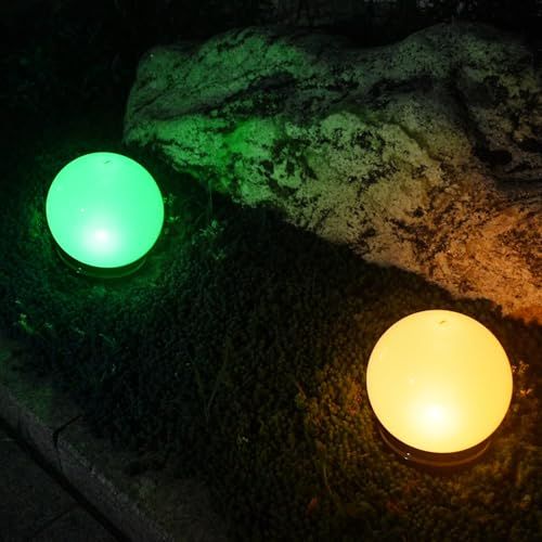 翌朝まで点灯!! 【GWSOLAR 庭園灯ボール2個組~直径20cm +RGB色】Smart Lighting ソーラーライト 明るさ60ルーメン, リモコンで点灯時間選び 昼光色・電球色・白色とカラー七色調節 お庭 ガーデン 玄関先 芝生 歩道 階 国内発送