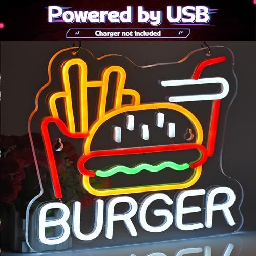 CNBEYOUNG BURGER ネオンサイン ハンバーガー 洋食店ネオンライト標識看板 店舗インテリア レストラン バー カフェ ハンバーグ ステーキ屋 居酒屋 飲食店 喫茶店用サイン パーティー装飾 イベント飾り 多階段調光可 LED ネオン管ラ 国内発送