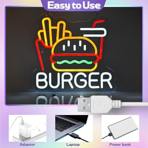 CNBEYOUNG BURGER ネオンサイン ハンバーガー 洋食店ネオンライト標識看板 店舗インテリア レストラン バー カフェ ハンバーグ ステーキ屋 居酒屋 飲食店 喫茶店用サイン パーティー装飾 イベント飾り 多階段調光可 LED ネオン管ラ 国内発送
