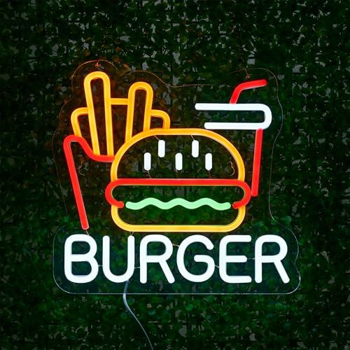 CNBEYOUNG BURGER ネオンサイン ハンバーガー 洋食店ネオンライト標識看板 店舗インテリア レストラン バー カフェ ハンバーグ ステーキ屋 居酒屋 飲食店 喫茶店用サイン パーティー装飾 イベント飾り 多階段調光可 LED ネオン管ラ 国内発送