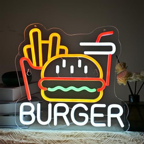 CNBEYOUNG BURGER ネオンサイン ハンバーガー 洋食店ネオンライト標識看板 店舗インテリア レストラン バー カフェ ハンバーグ ステーキ屋 居酒屋 飲食店 喫茶店用サイン パーティー装飾 イベント飾り 多階段調光可 LED ネオン管ラ 国内発送
