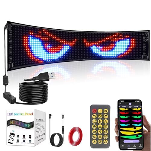 Kurflo 悪魔の目 LEDディスプレイスクリーン スクロール巨大明るい広告 LED 電光掲示板 USB 車用デビルアイライト Bluetooth接続 アプリ制御 リモコン操作 高輝度 車用 営業用 店舗看板 車のバーホテル用 (12cm×60cm 国内発送