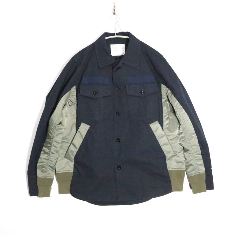 【中古B】メンズ2 サカイ コットンオックスフォード ナイロンツイルシャツ ハイブリッド ドッキング sacai Cotton Oxford x Nylon Twill Shirt Navy/Khaki ネイビー カーキ 長袖 中古B】メンズ2 サカイ コットンオックスフォード ナイロンツイル