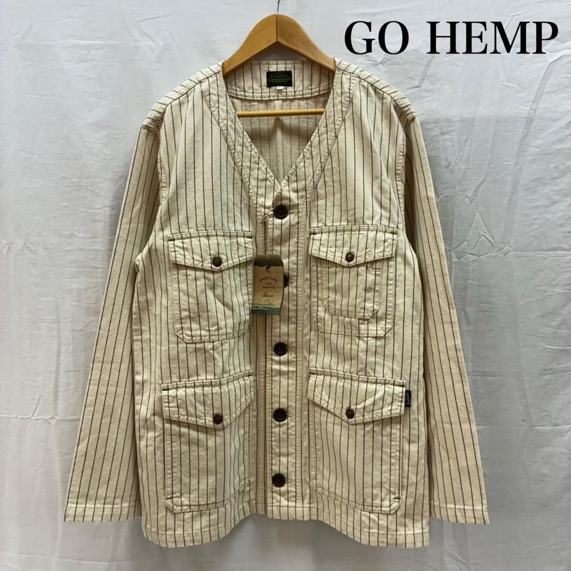 ゴーヘンプ ストライプ ノーカラー カバーオール エンジニア ワーク ジャケット メンズ 3 ISItems【USED】【古着】【中古】50160730