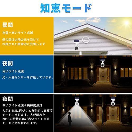 センサーライト 屋外 ソーラーライト 人感センサーライト 防犯カメラ型 ダミーカメラ 赤光威嚇 IP66防水防塵 電源配線不要 太陽光充電 自動夜間点灯 人感検知 8LED 800ルーメン360°角度調節可能 屋外照明 防災ライト ガーデンライト 壁 国内発送