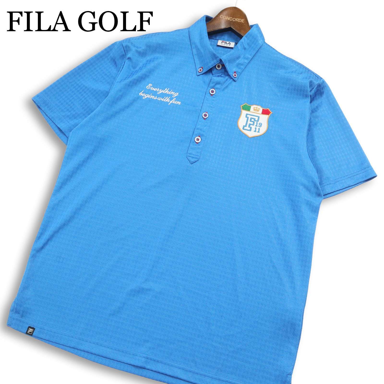 FILA GOLF フィラ ゴルフ 春夏 半袖 刺繍 ワッペン ダイヤ 総柄 BD ポロシャツ 大きいサイズ Sz.LL メンズ 大きいサイズ