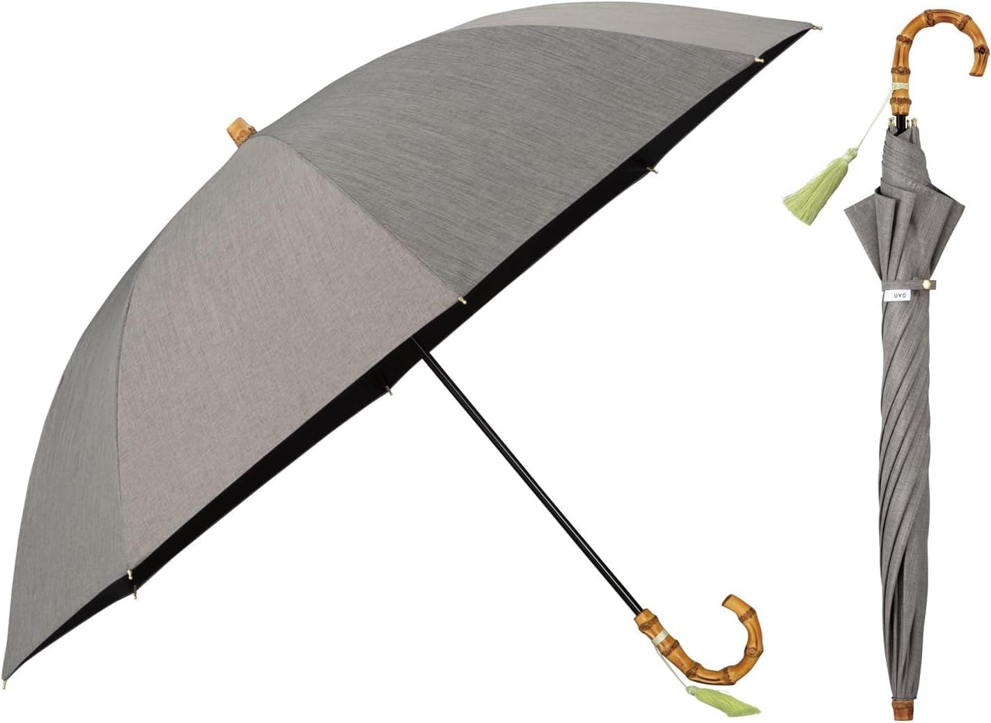 特価商品 【2026】最強の日傘 UVO(ウーボ) 60cm 無地タッセル グレー(限定色) ≪遮熱/遮光率100%/UVカット率100%/UPF50＋/晴雨兼用≫ 長傘 親骨60cm 大きい レディース バンブー Wpc おしゃれ UV101TSL60C46