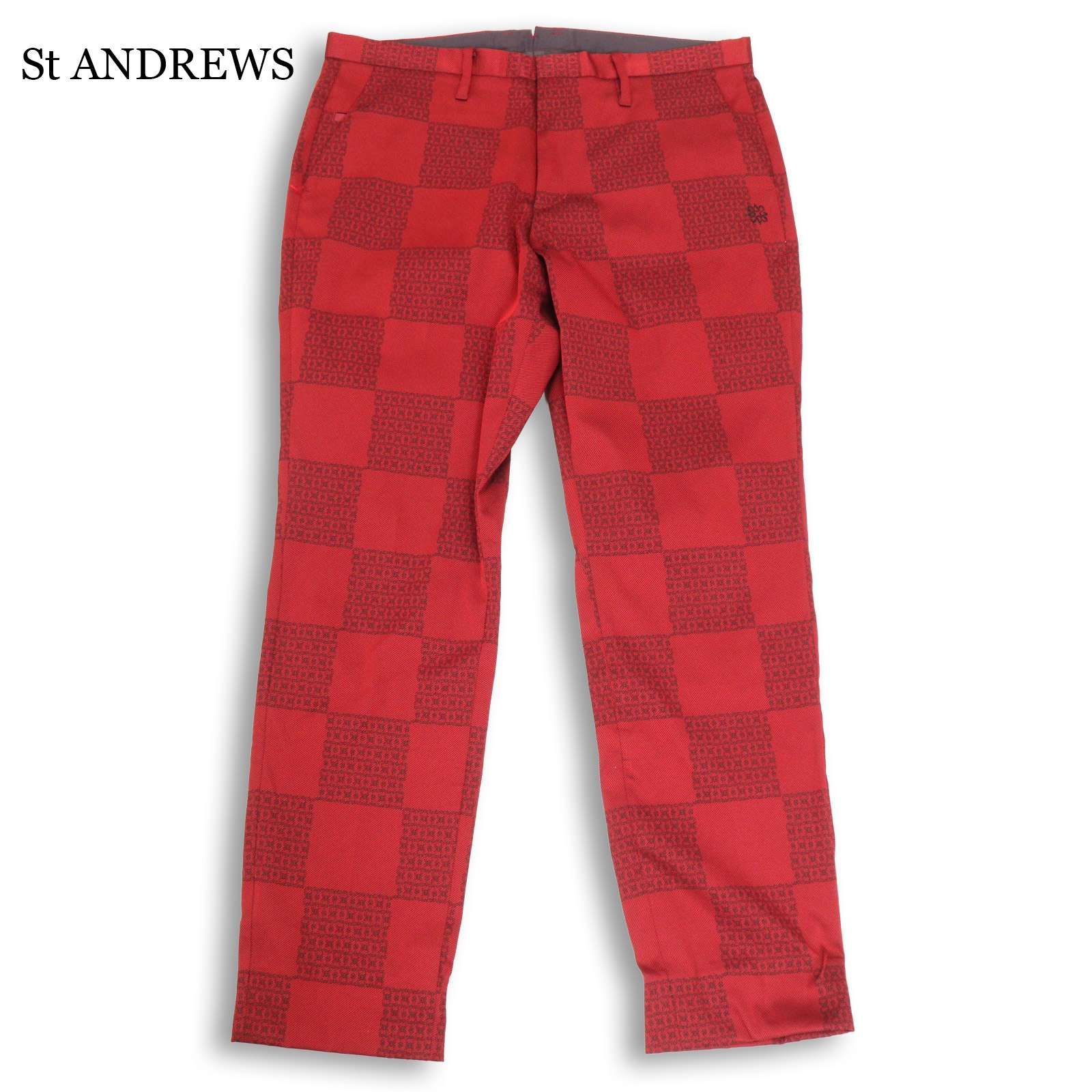 St ANDREWS セントアンドリュース ゴルフ 通年★ ホースビット柄 大判チェック ストレッチ スラックス パンツ Sz.LL メンズ
