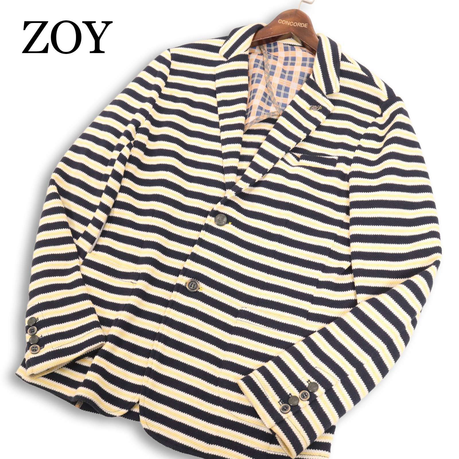 イタリア製★ ZOY × BOB ゾーイ × ボブ 通年 ボーダー アンコン ニット ブレザー ジャケット Sz.2　メンズ イタリア製☆ ZOY × BOB ゾーイ × ボブ 通年 ボーダー アンコン ニット