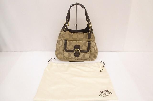 美品】COACHコーチ シグネチャーショルダーバッグ ベージュ 
