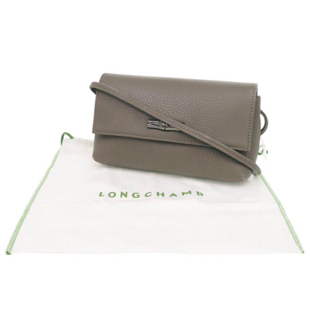 美品 ロンシャン ロゾ レザー グレー ショルダーバッグ 1714 Longchamp