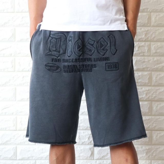 【並行輸入品】ディーゼル ショートパンツ メンズ ブラック DIESEL スウェット 短パン 刺繍ロゴ A14015 0KMAG 9XX