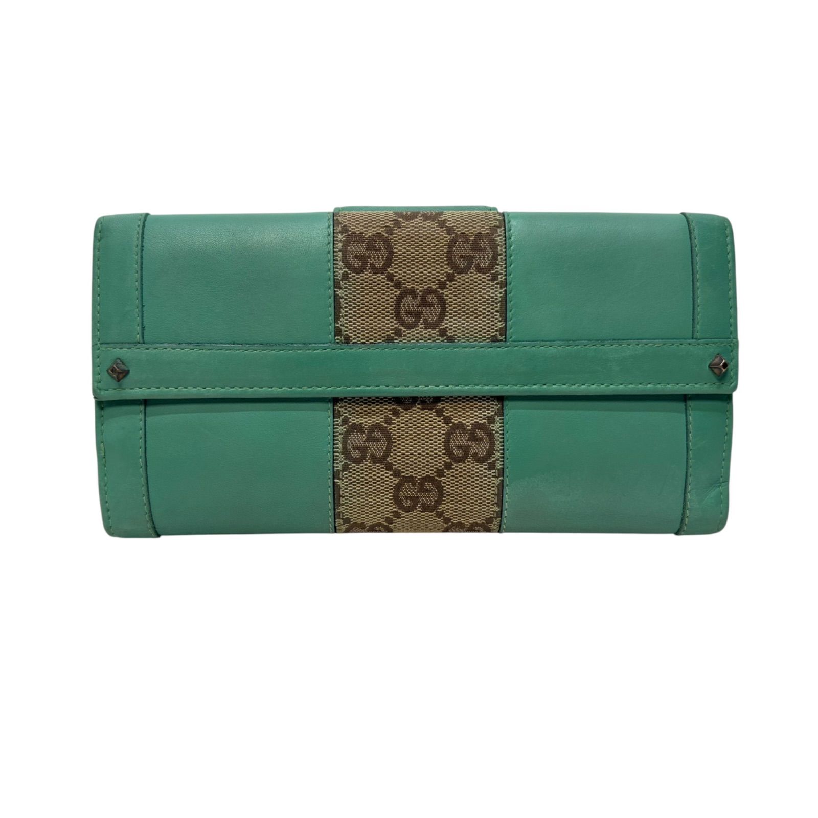 4037 GUCCI グッチ 長財布 グリーン レザー キャンバス Wホック - メルカリ