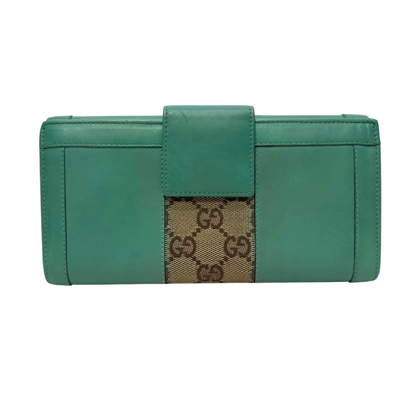 4037 GUCCI グッチ 長財布 グリーン レザー キャンバス Wホック - メルカリ