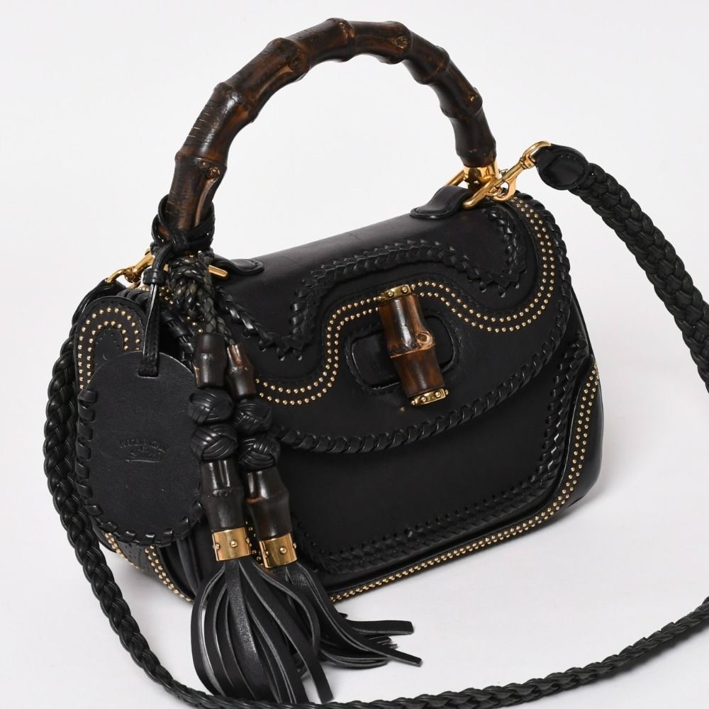 極美品 GUCCI グッチ ニューバンブーレザー2WAYハンドバッグ 