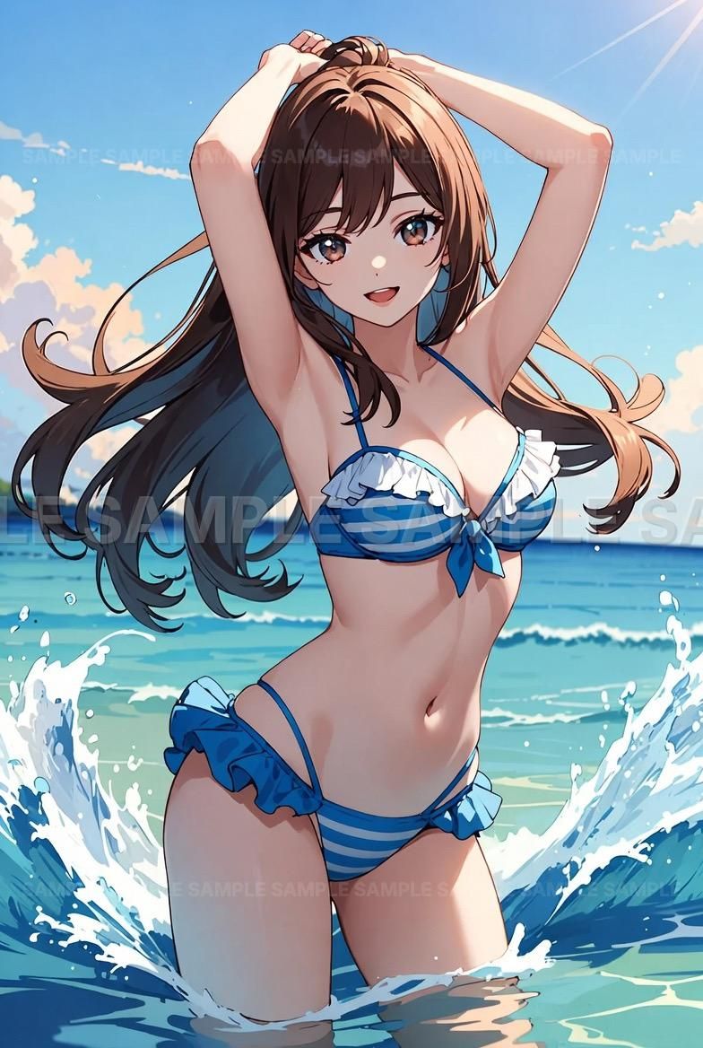 高品質 A4]ビキニ セクシー アート作品 グラビア ポスター 美少女 AI