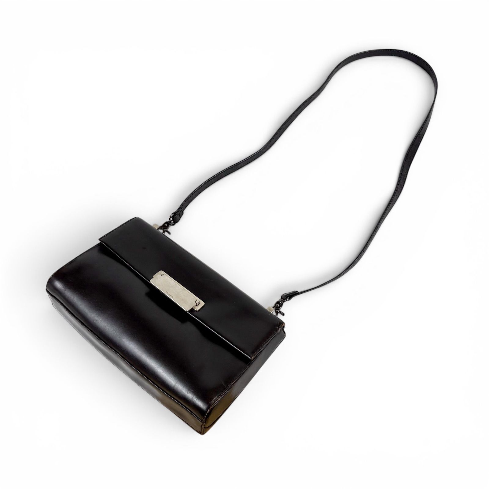 Prada PRADA mirrored calfskin shoulder bag dark brown clutch