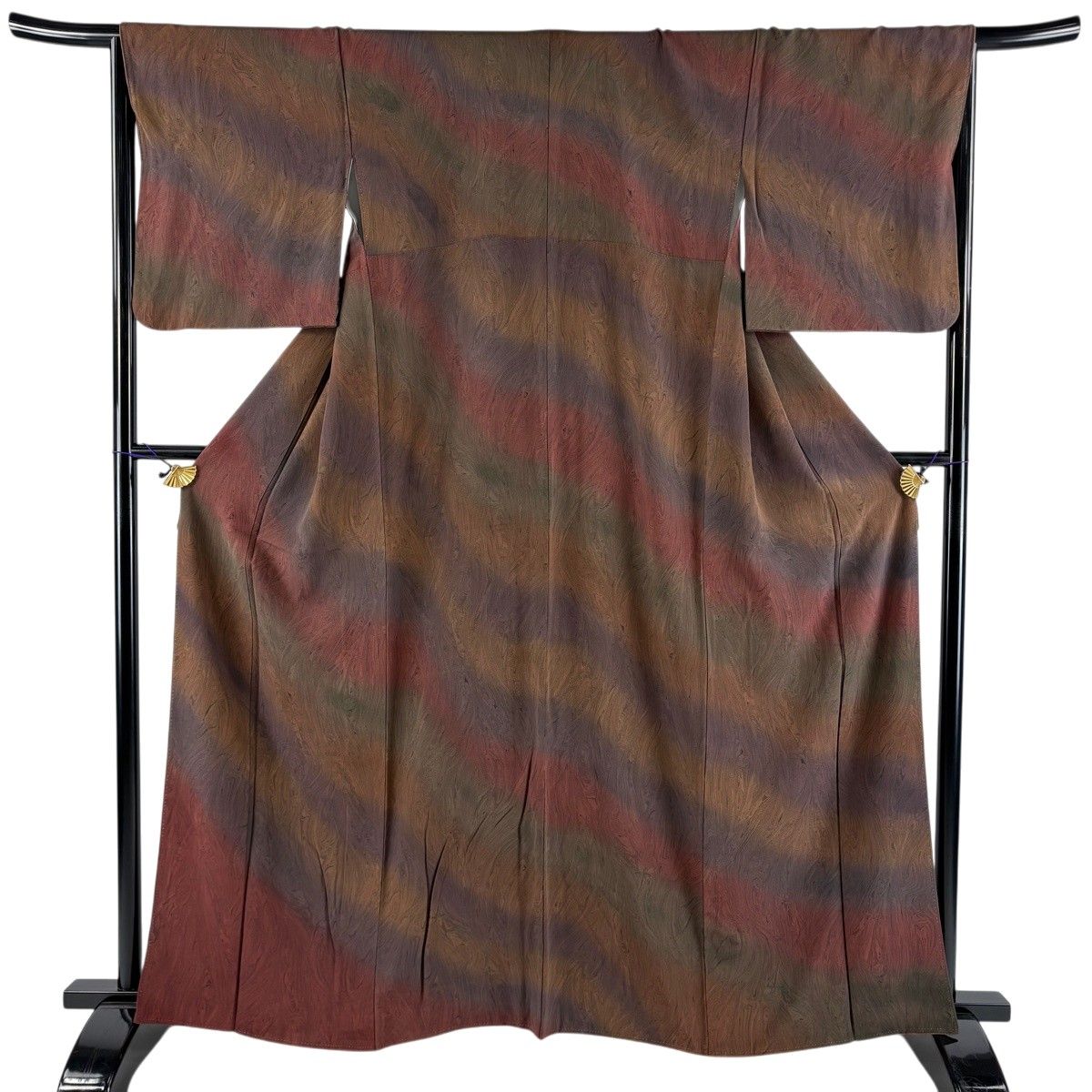 訪問着 身丈160.5cm 裄丈67cm M 袷 墨流し 斜めぼかし 茶色 正絹 名品 【中古】