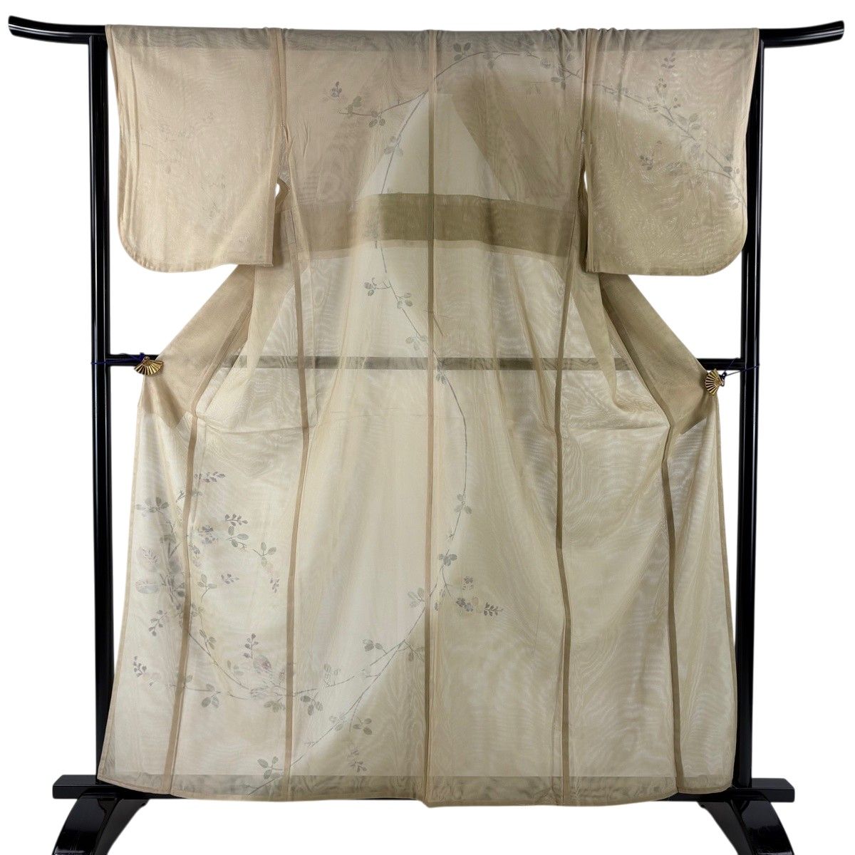 訪問着 身丈160cm 裄丈65cm M 紗袷 萩 ベージュ 正絹 名品 【中古】