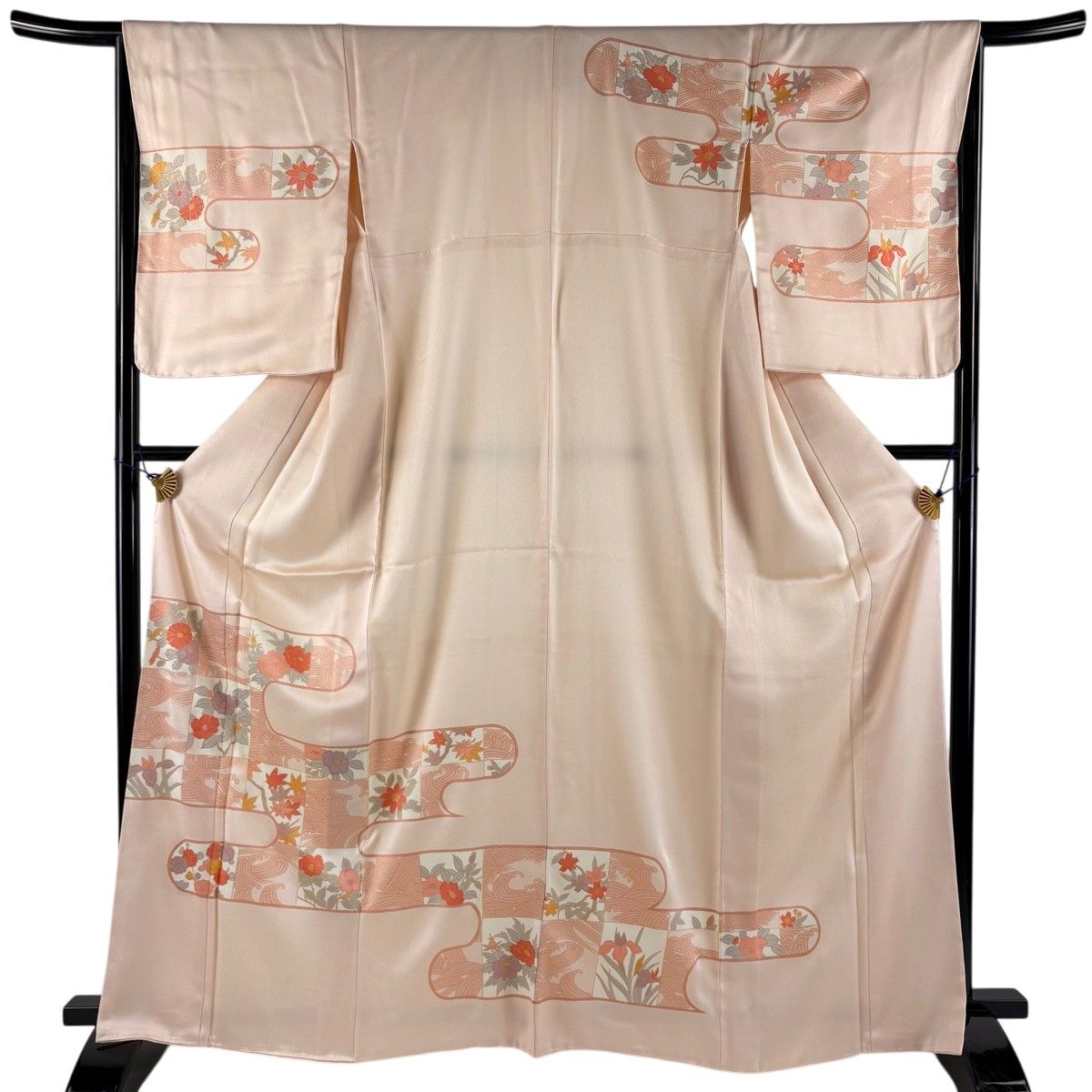美品】 訪問着 身丈164cm 裄丈66cm M 袷 ヱ霞 草花 金彩 薄ピンク 正絹 